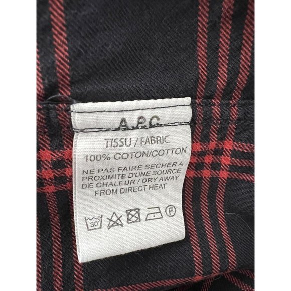 A.P.C. Cotton Flannel Shirt Men Blue Red Plaid Size XS Burton Front Classic - Picture 6 of 6